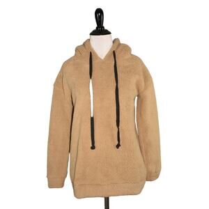 LOVE BY DESIGN NEW $49 High Pile Fleece Teddy Hoodie in Camel‎ XS